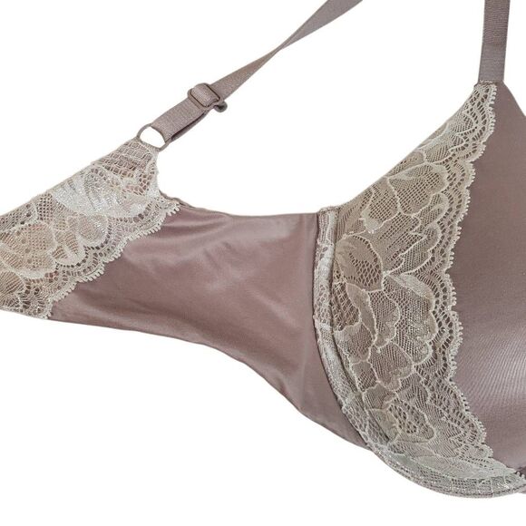 Victoria's Secret Ruched Plunge Gorge Lace Trim Underwire Bra Taupe Size 34DD - Picture 11 of 12